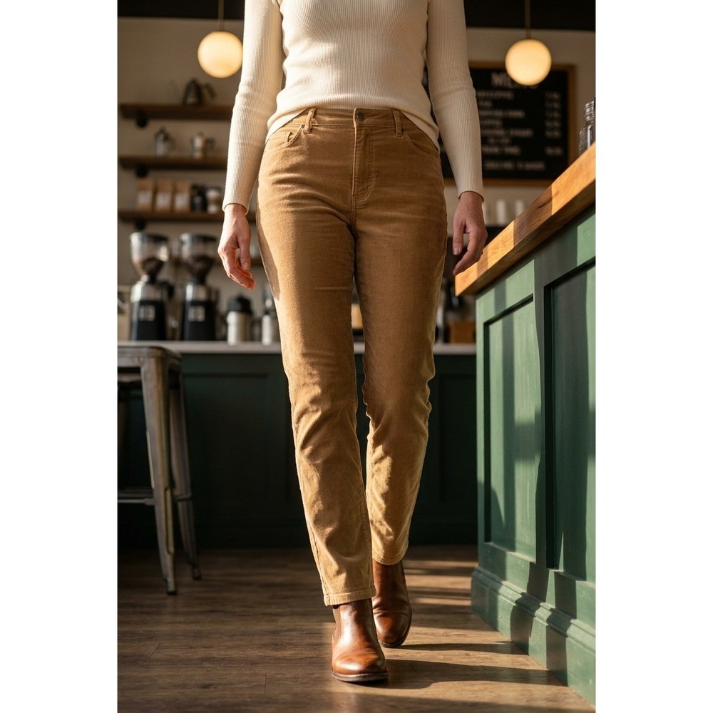 Talbots Womens 22W Corduroy Straight Leg Pant High Waist Camel Brown NWT $99